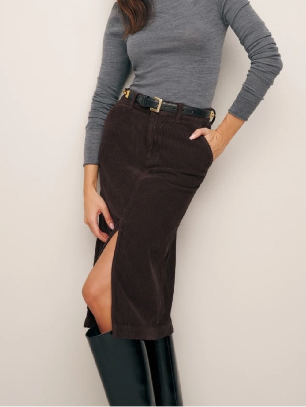 NWT Reformation Corduroy Skirt, Espresso, Size 28 Lila Midi